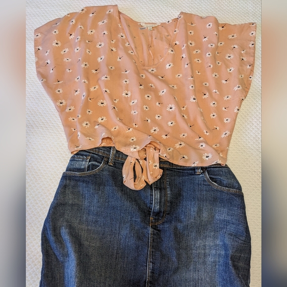 ANTHROPOLOGIE SIM & SAM Oversized Tie front Daisy Flower V-neck Blouse Crop Top - Picture 11 of 11